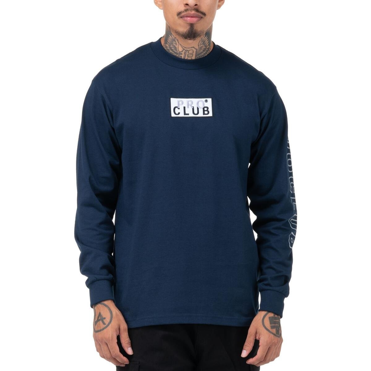 Pro Club Heavy Long Sleeve Embroidered Box Logo T Shirt Plus Size Tops T shirts All Out Co Pro Club