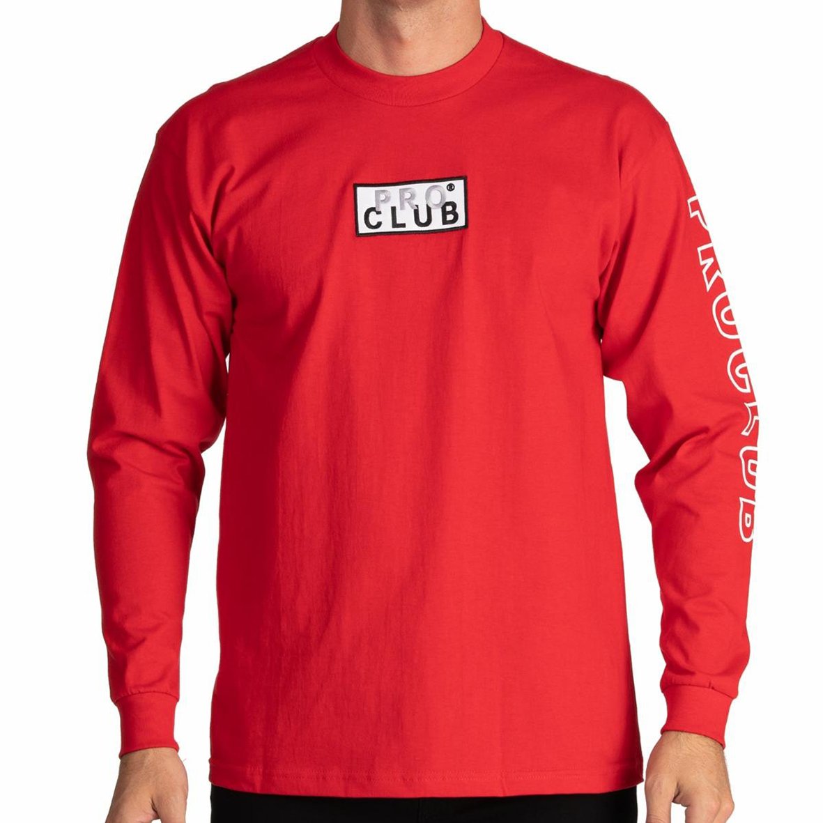 Pro Club Heavy Long Sleeve Embroidered Box Logo T Shirt Plus Size Tops T Shirts All Out Co